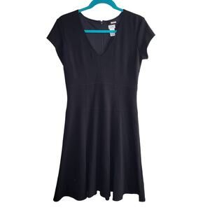 Cache Black Fit and Flare Dress Size 6 Short Sleeve V Neck 2 Layer Lined